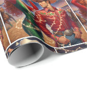 ロデオ女性のカーボーイとクリスマスライト付きカウボーイ ラッピングペーパー (ロールコーナー)