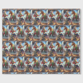 ロデオ女性のカーボーイとクリスマスライト付き馬 ラッピングペーパー (フラット)