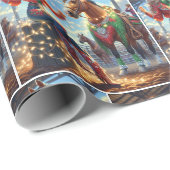 ロデオ女性のカーボーイとクリスマスライト付き馬 ラッピングペーパー (ロールコーナー)