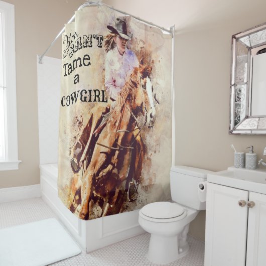 ロデオ女性のカーボーイのシャワー・カーテンを飼いならすことができません シャワーカーテン (インサイチュ)