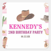 ロデオ女性のカーボーイウエスタンワイルドウェスト誕生日パーティー スクエアシール (正面)