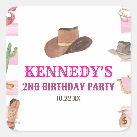ロデオ女性のカーボーイウエスタンワイルドウェスト誕生日パーティー スクエアシール (正面)