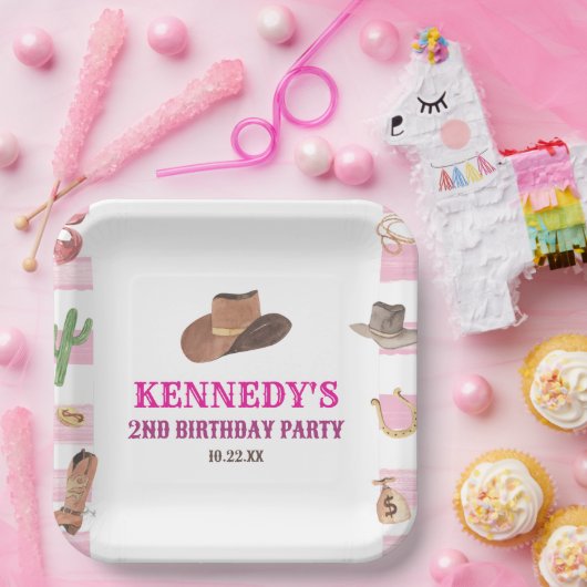 ロデオ女性のカーボーイウエスタンワイルドウェスト誕生日パーティー ペーパープレート (パーティー)