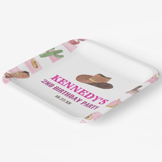 ロデオ女性のカーボーイウエスタンワイルドウェスト誕生日パーティー ペーパープレート (傾斜あり)