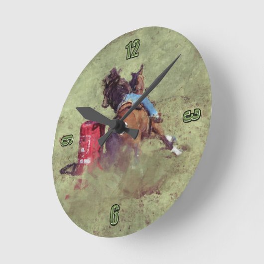 ロデオ女性のカーボーイバレルレーシングウェスタンをテーマにした時計 ラウンド壁時計 (傾斜)
