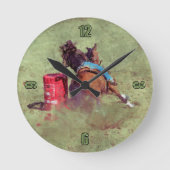 ロデオ女性のカーボーイバレルレーシングウェスタンをテーマにした時計 ラウンド壁時計 (正面)