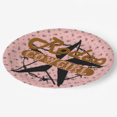 ロデオ女性のカーボーイピンクバンダンナスターバーベドワイヤー ペーパープレート (アングル)