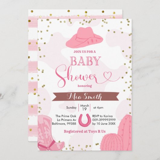 ロデオ女性のカーボーイベビーシャワー招待状 招待状 (正面/裏面)