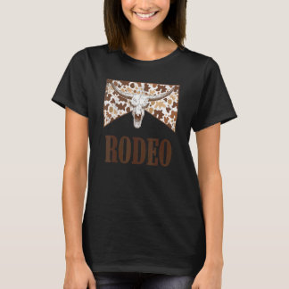 ロデオ女性のカーボーイレオパードブルスカルウエスタンライフクン Tシャツ