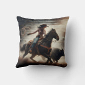 ロデオ女性のカーボーイローピングブルインダスティアリーナ クッション (裏面)