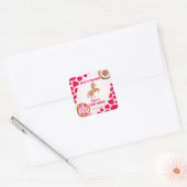 ロデオ女性のカーボーイ誕生日ピンクの牛のパターンのポニー スクエアシール (封筒)