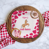 ロデオ女性のカーボーイ誕生日ピンクの牛のパターンのポニー ペーパープレート