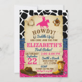 ロデオ女性のカーボーイ誕生日招待状 招待状 (正面)