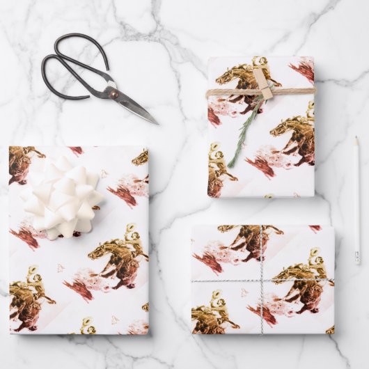 ロデオ女性のカーボーイ（C.M.ラッセル） ラッピングペーパーシート (正面)