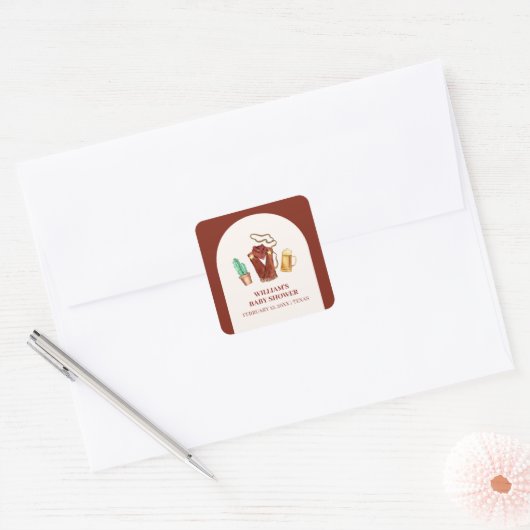 ロデオ素朴カウボーイサボットビールアーチベイビーシャワー スクエアシール (封筒)