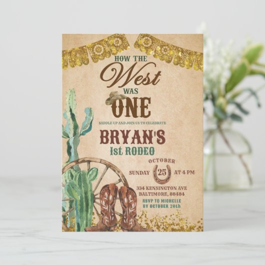 ロデオ素朴カウボーイファースト誕生日招待状 招待状 (スタンド正面)