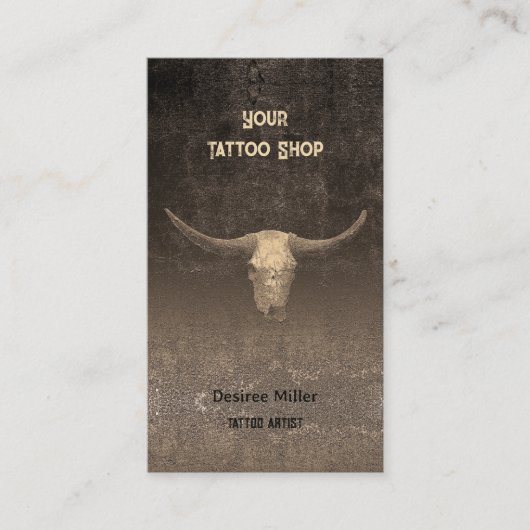 ロデオ素朴ブラウンテクスチャタトゥーショップブルスカル 名刺 (正面)