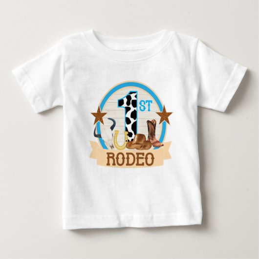 ロデオ1歳の誕生日 ベビーTシャツ (正面)