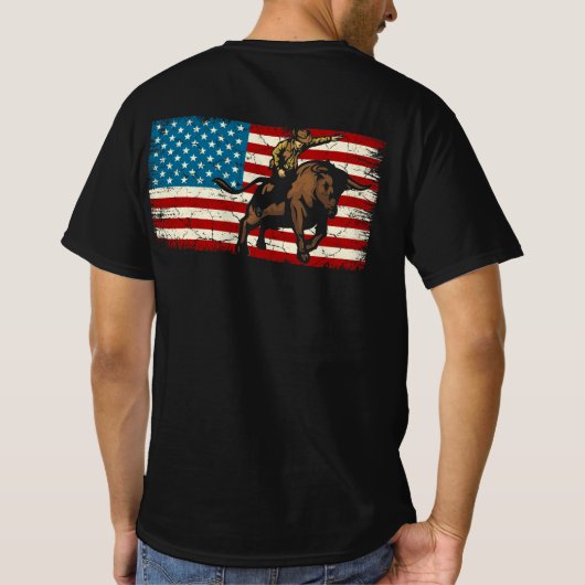 ロデオ・ブル・ライダー愛国アメリカ国旗カウボーイズ Tシャツ (裏面)