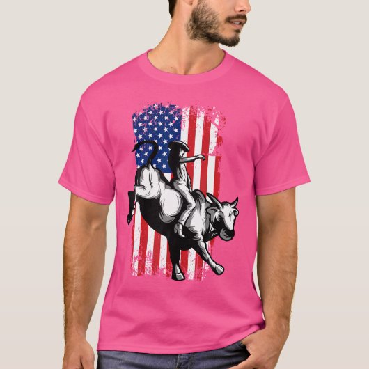 ロデオ・ブル・ライダー愛国的アメリカ合衆国C国旗 Tシャツ (正面)