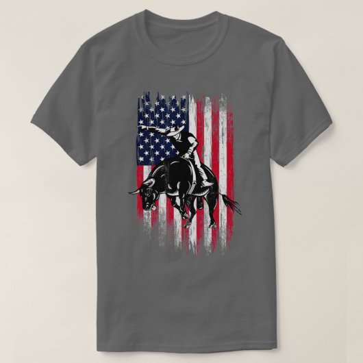 ロデオ・ブル・ライダー愛国的アメリカ国旗のカウボーイズ Tシャツ (デザイン正面)