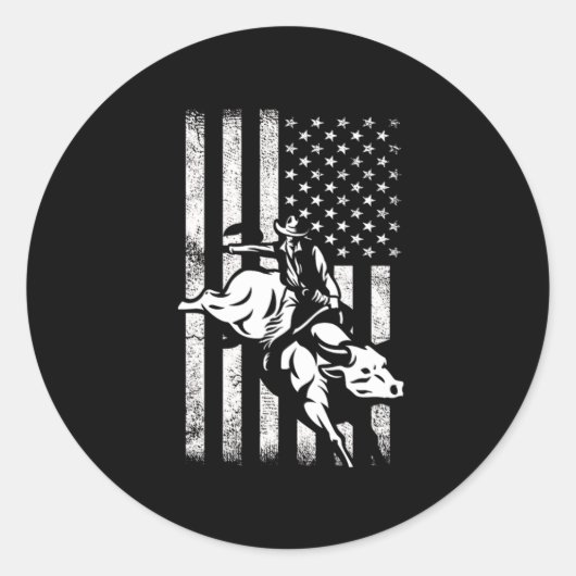 ロデオUSAフラッグブルライディングライダーカウボーイカントリーGi ラウンドシール (正面)