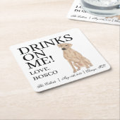 ロデシパーソナライズされたアン・リッジバック・ドッグ結婚ズ スクエアペーパーコースター (アングル)