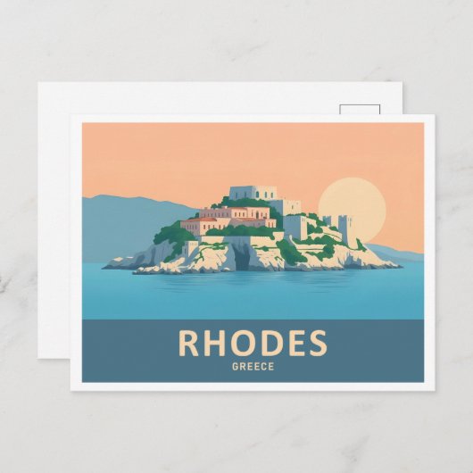 ロデスペリシャパステルトラベル中世オールドタウン ポストカード (正面/裏面)