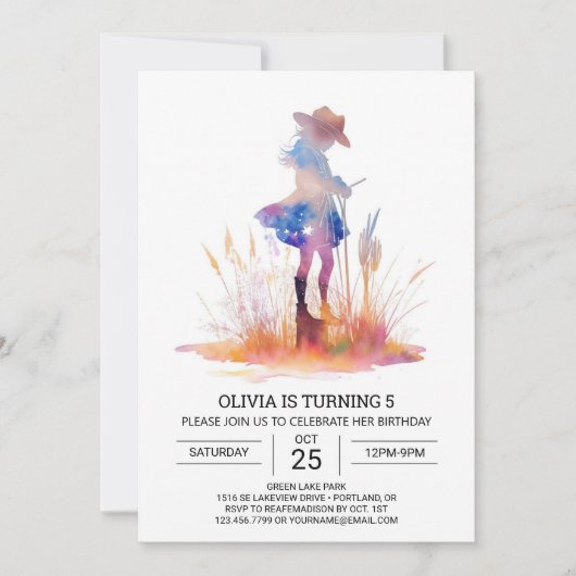 ロデモダンオ女性のカーボーイ誕生日 招待状 (正面)