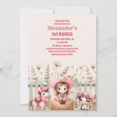 ロデ素朴オ女性のカーボーイ西部牛1歳の誕生日 招待状 (正面)