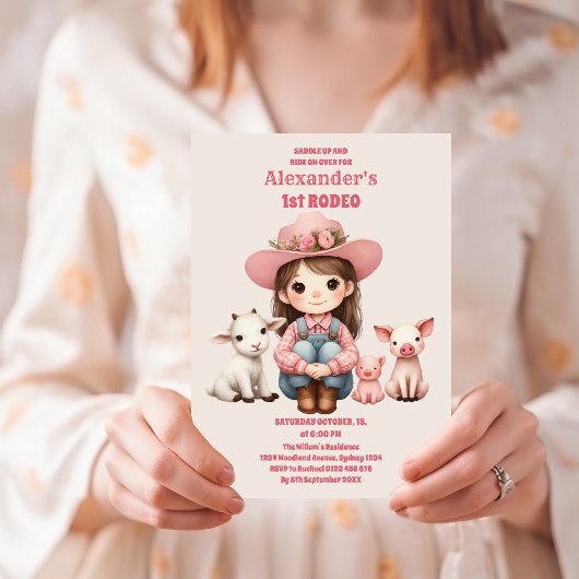 ロデ素朴オ女性のカーボーイ西部牛1歳の誕生日 招待状