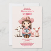 ロデ素朴オ女性のカーボーイ西部牛1歳の誕生日 招待状 (正面)