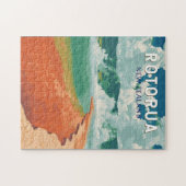 ロトルアニュージーランドイラストレーショントラベルアートレトロ ジグソーパズル (横)