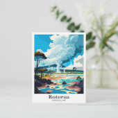 ロトルアニュージーランドヴィンテージトラベルイラストレーション ポストカード (スタンド正面)