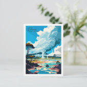 ロトルアニュージーランドヴィンテージ旅行イラストレーション ポストカード (スタンド正面)