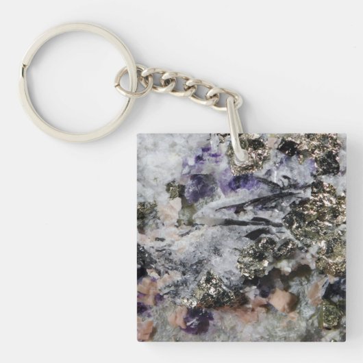 ロドクロサイト黄鉄蛍石トルマリン キーホルダー (正面)