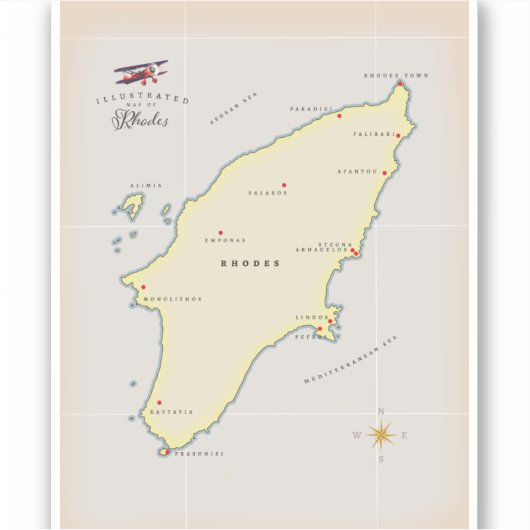 ロドス島のイラスト地図 シール (正面)