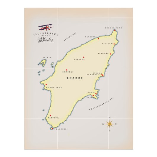 ロドス島のイラスト地図 フォトプリント            (正面)