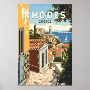 ロドス ギリシャ 旧市街 旅行 アート ヴィンテージ ポスター