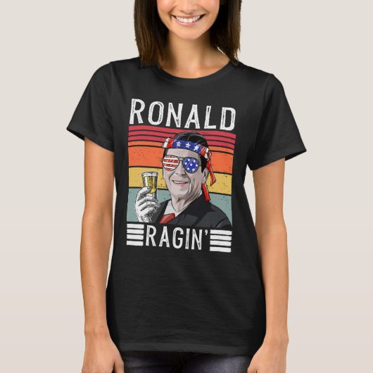 ロナルド・レイギン 愛国心たっぷり 7月4日 ジョーク Tシャツ (正面)