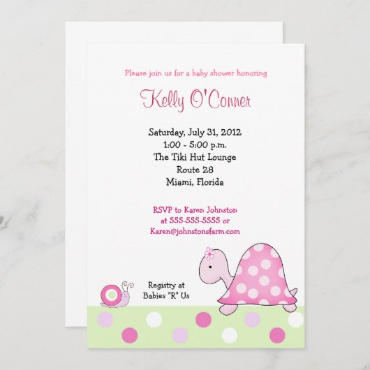 ロニーズピンクタートルベビーシャワー招待状 招待状 (正面/裏面)