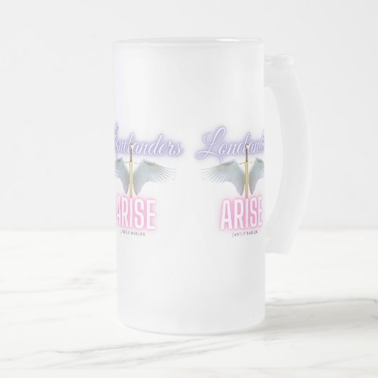 ロネランダース発生 – 曇りガラス製マグカップ フロストグラスビールジョッキ (正面右)