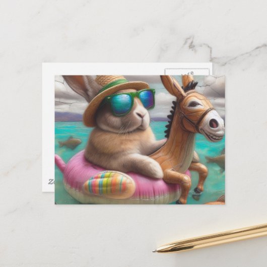 ロバおもしろいー・フロート・デジタル・アートのウサギ ポストカード (正面/裏面インサイチュ)