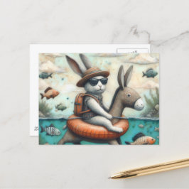 ロバおもしろいー・フロート・デジタル・アートのウサギ ポストカード