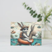 ロバおもしろいー・フロート・デジタル・アートのウサギ ポストカード (スタンド正面)