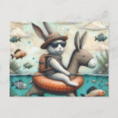 ロバおもしろいー・フロート・デジタル・アートのウサギ ポストカード (正面)