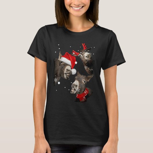 ロバかわいいクリスマスサンタ Tシャツ (正面)