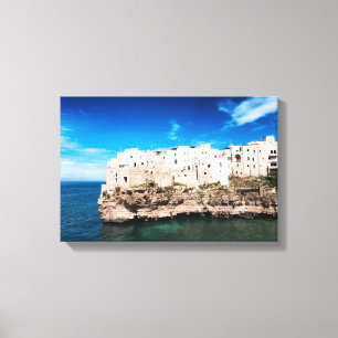 ロバがPugliaで崖で収容するPolignano キャンバスプリント