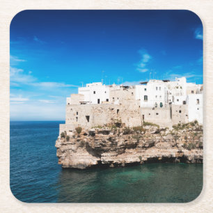 ロバがPugliaで崖で収容するPolignano スクエアペーパーコースター
