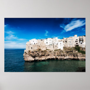 ロバがPugliaで崖で収容するPolignano ポスター